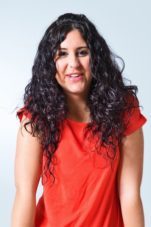 Young Woman on a Light Grey Backgroundの写真素材