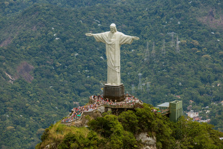 Aerial View of Christ the Redeemer Statue platform, Rio de Janeiro, Brazilのeditorial素材