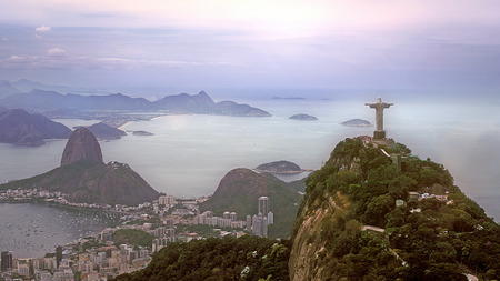 Aerial View of Christ the Redeemer Statue and Sugar Loaf, Rio de Janeiro, Brazilのeditorial素材