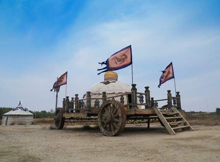 Ancient Mongolian yurt, Zhenbeibu China West Film Studioのeditorial素材