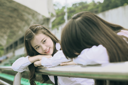 Two female studentsの写真素材