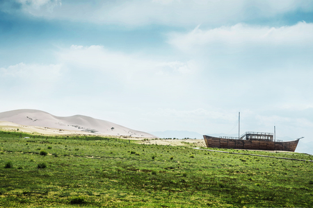 A ship on the desertの写真素材