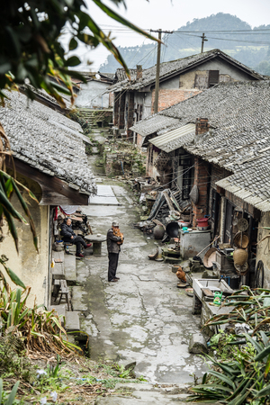 View of pathway in a rural villageのeditorial素材