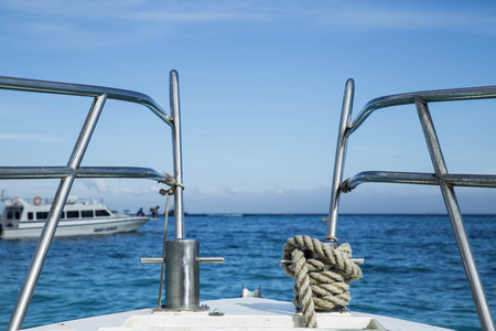 The back of a yacht boatの写真素材