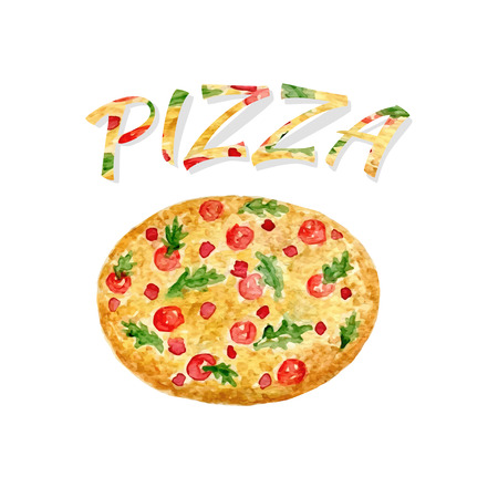 Watercolor pizza isolated. Hand paint vector artwork. Watercolor can be used for sticker, avatar, logo or iconのイラスト素材