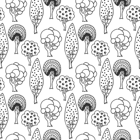 Hand drawn seamless pattern with cute doodle trees. Vector illustration for wallpaper, wrapping, packaging, web site background and otherのイラスト素材