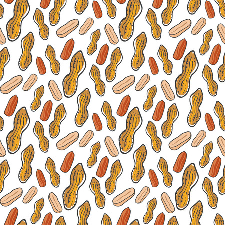 Cute seamless pattern with peanuts . Sketched natural nuts hand drawn vector background. For your design, textile, fabric, surface textures, packagingのイラスト素材