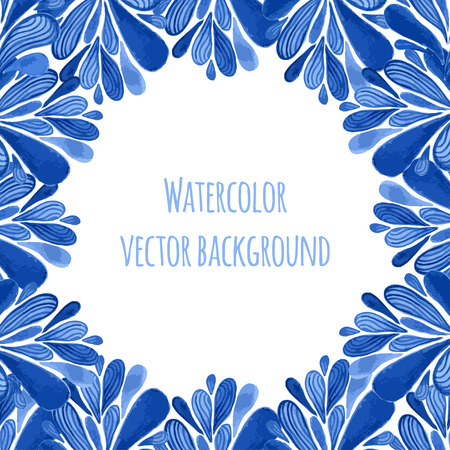 Blue traditional floral frame in russian gzhel style or holland style. Vecor template with watercolor decoration. Can be used for greeting card, banner, souvenir designのイラスト素材
