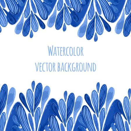 Blue floral border in russian or holland style. Vecor template with watercolor decoration. Can be used for greeting card, banner, souvenir designのイラスト素材