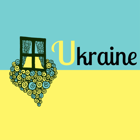 Ukraine Flag Heart Doodle with text. I Love Ukraine Vector Illustration.のイラスト素材