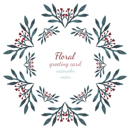 Floral collection with leaves and flowers hearts, drawing vector frame watercolor. Design for invitation, wedding or greeting cards.のイラスト素材