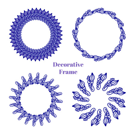 Doodle frames vector set. Decoration of photos, scrapbooking, web project, template for invitations. Hand-Drawn doodles brush, wreath and Design elements.のイラスト素材