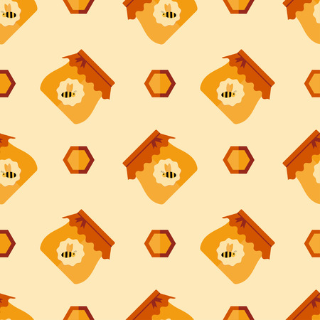Abstract seamless pattern with honey and bee. Flat vector background.のイラスト素材