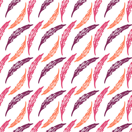 Beautiful colorful seamless pattern with elegant feathers or leaves - hand drawn vector illustrationのイラスト素材