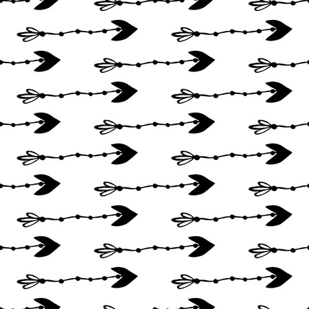 Hand drawn trend seamless pattern with black arrow. Vector backgroundのイラスト素材