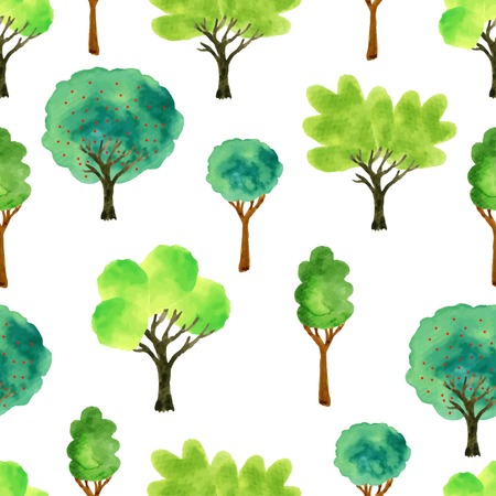 Cute watercolor tree. Spring seamless pattern. Vector illustration for fabric, paper and other printing and web projects.のイラスト素材