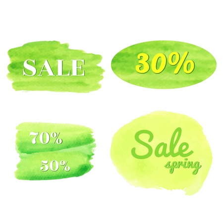 Vector watercolor design elements. Hand drawn abstract colorful circles sale spring set.のイラスト素材