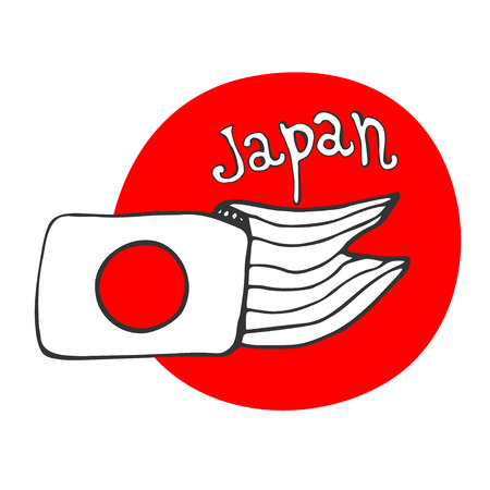 Hand drawn sketch illustration of flag Japan - red circle. Isolated vector artworkのイラスト素材
