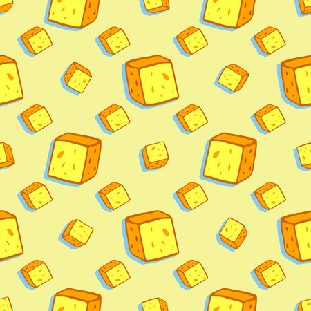 Food seamless pattern with many slices of cheese. Vector food illustrationのイラスト素材