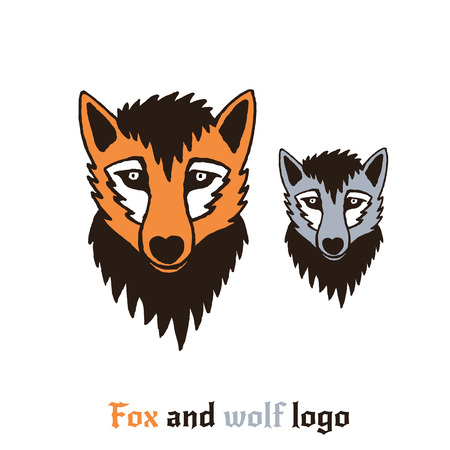 Vector illustration of fox and wolf. Cute and fun cartoon character can be used for logo, print, icon, t-shirt design, etc.のイラスト素材