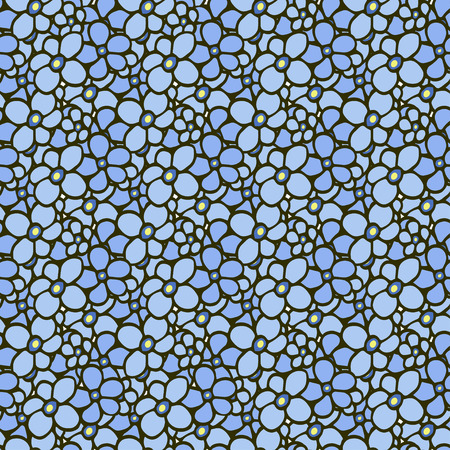 Floral seamless pattern with blue flowers. Hand drawn vector texture with forget-me-not. For textile, fabric, greeting card, print, wrapping and other design project.のイラスト素材