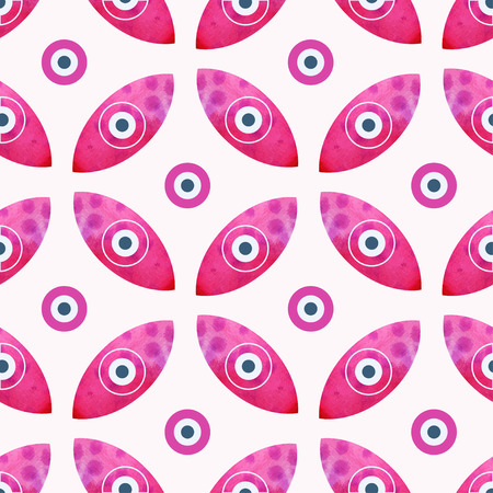 Eye background vector, Seamless abstract background vector. Geometric texture with watercolor pink eyes. Ethnic backgroundのイラスト素材