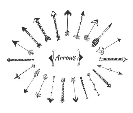 Hand drawn arrows collection with ink vector elements for invitation decorationのイラスト素材