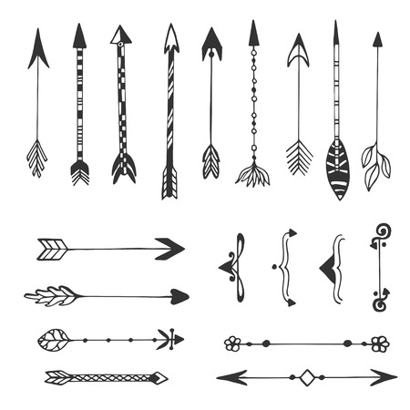Hand drawn arrows collection. Ethnic ink set. Isolated vector.のイラスト素材