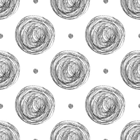 Vector pencil texture seamless pattern. Simple background with hand drawn circle. Backdrop for decorationのイラスト素材
