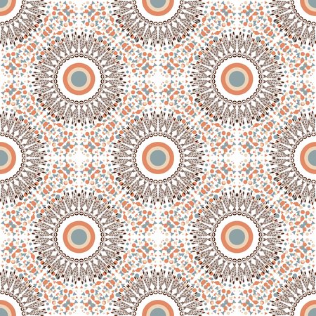 Ethnic seamless pattern with circle ornament. Fabric or textile texture. Vector repeating designのイラスト素材