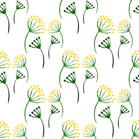 Watercolor simple herbs seamless pattern. Background with corolla flower dill. Vector hand paint illustration for wrapping, textile, package designの写真素材