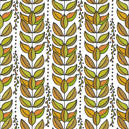 Ethnic seamless pattern with colorful stylish leaves. Endless autumn texture for fabric, textile,backgrounds, wrapping, package designのイラスト素材