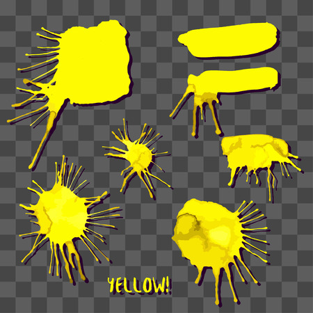 Yellow painting splashes of banners. Painted blots. Bright backgrounds. Vector grungeのイラスト素材