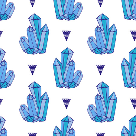 Blue crystals seamless pattern. Minerals rocks hand drawn. Vector fashion backgroundのイラスト素材