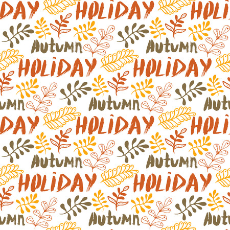 Hand-drawn leaves background. Autumn holiday seamless pattern for your designのイラスト素材