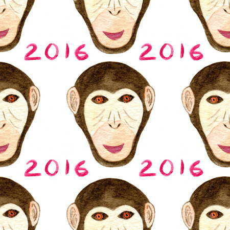 Watercolor monkey pattern. Happy New year seamless background. Year of Monkey printの写真素材