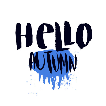 Hello Autumn print with rainy weather concept. Hand drawn vector poster, banner, card with letteringのイラスト素材