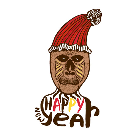 Monkey print. Happy New year card. Year of Monkey. Vector artworkのイラスト素材