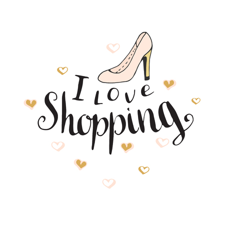 I love shopping. Fashion quote for blog design. Vector hand letteringのイラスト素材