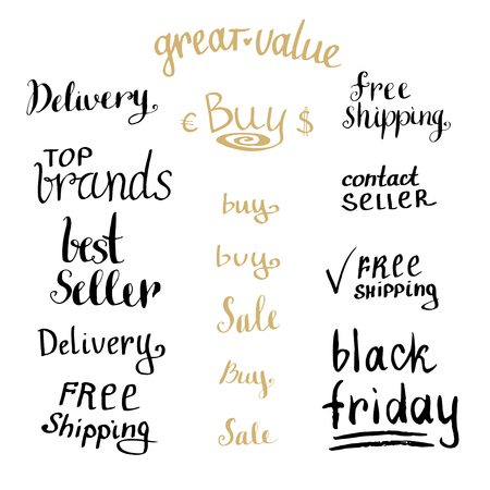 Hand writing sales tag collection. Shopping discount set. Vector illustrationのイラスト素材