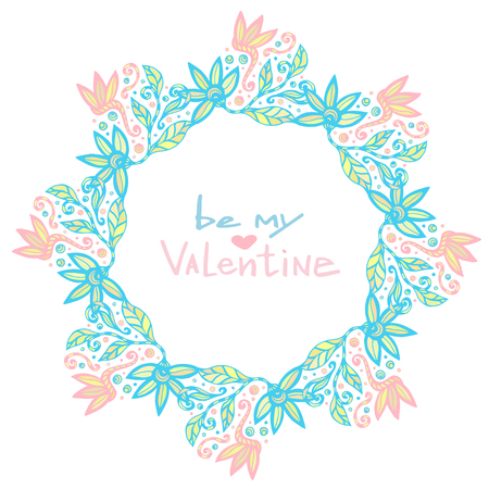 Valentines day decoration. Cute floral frame. Creative flowers background in pastel colorsのイラスト素材