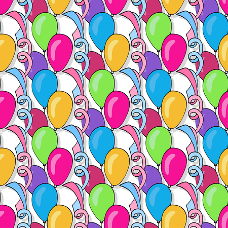 Vector birthday seamless pattern with colorful balloons. Background for holiday cards and festival decorationsのイラスト素材