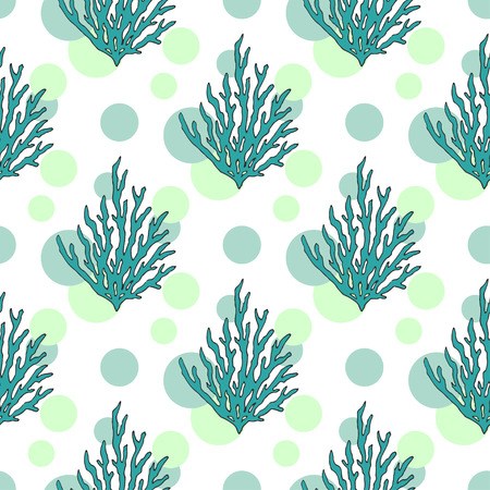 Vector underwater seaweed pattern. Seamless background with tropical corals and dotのイラスト素材