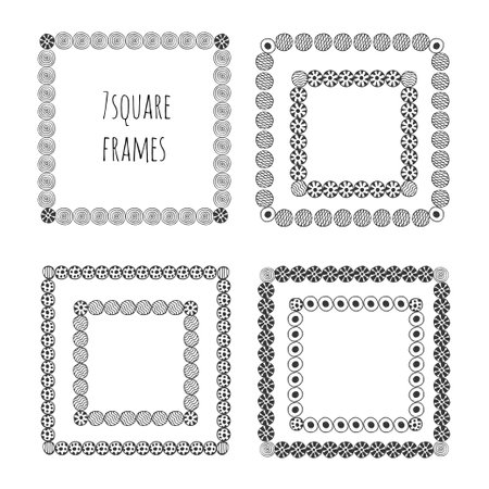 Hand drawn doodle frames. Vector decorative elements. Square ethnic decorationのイラスト素材