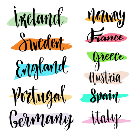 Hand lettering. Vector modern calligraphic lettering. Countries of the worldのイラスト素材