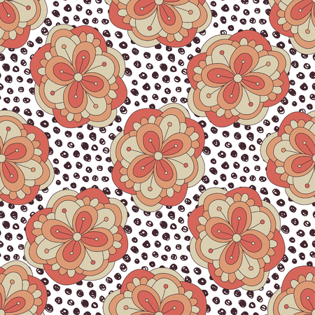 Doodle floral pattern. Vector autumn seamless background. Illustration for wrapping paperのイラスト素材