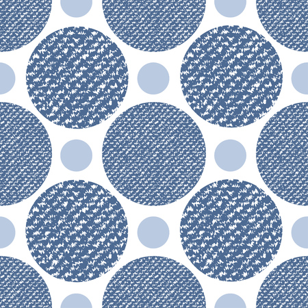 Denim jeans texture seamless pattern with circles. Fashion print for textile fabric or wrapping.のイラスト素材
