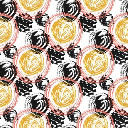 Autumn seamless pattern with circle textures. Hand drawn fashion hipster background. Vector for print, fabric, textile wrapping.のイラスト素材