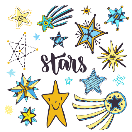 Star sketches isolated set. Doodle hand drawn vector illustration.のイラスト素材