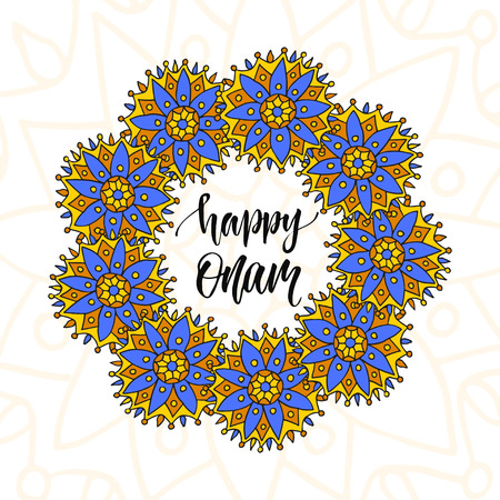 Happy Onam vector illustration. Holiday brush modern calligraphy.のイラスト素材